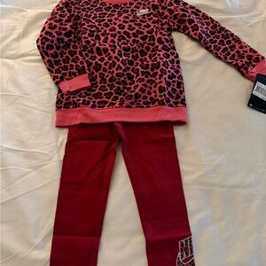Nike Pink Leopard Print Top and Red Leggings